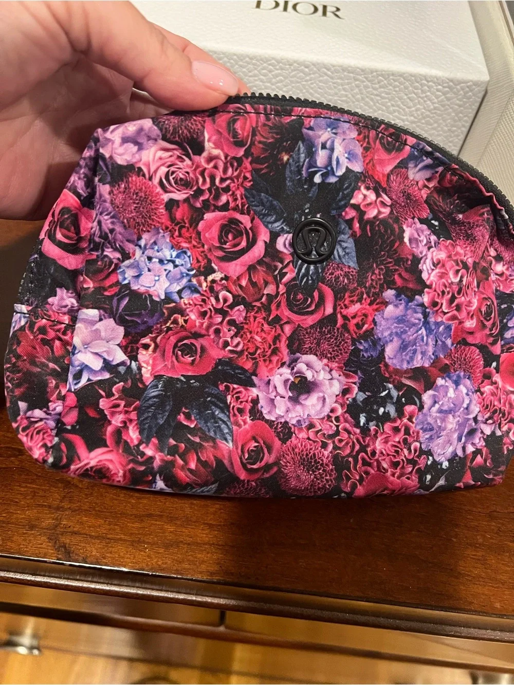 lululemon athletica Floral Zip Cosmetic Pouch - Pink, Purple & Black